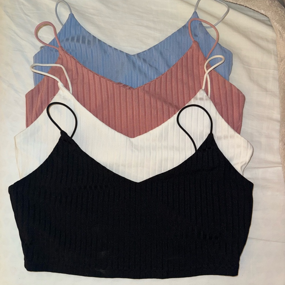Ribbed Camisole Set - Black, White, Pink, Blue